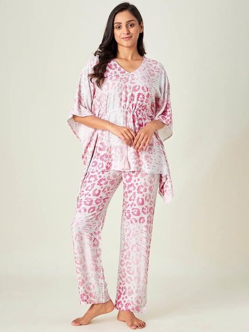 the kaftan company white printed kaftan with pyjamas