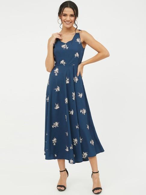 harpa blue floral print a-line dress