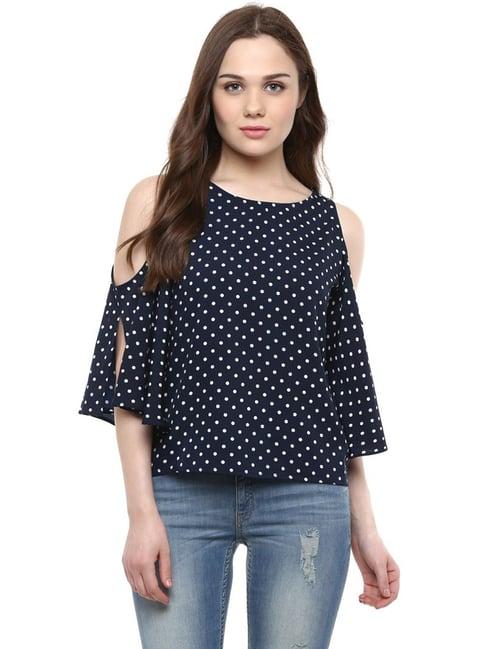 harpa navy polka dots cold shoulder top