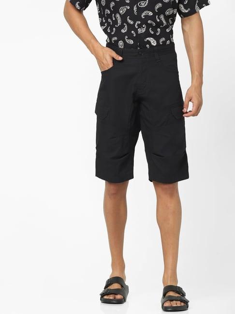 celio* black cotton regular fit shorts