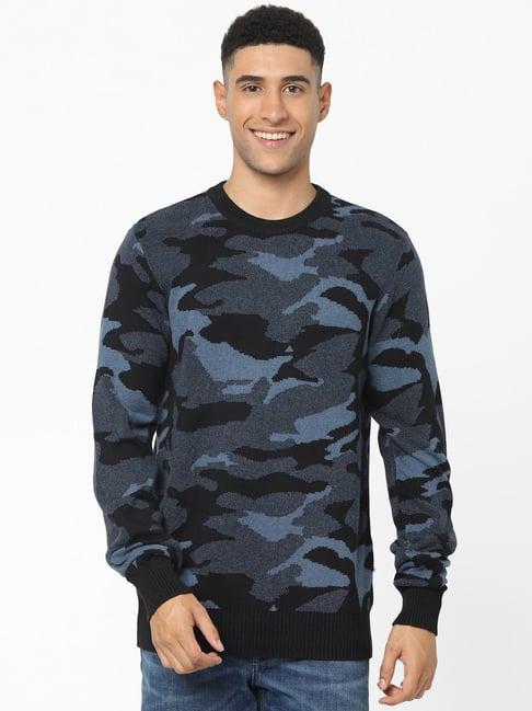 celio* black cotton regular fit camouflage sweaters