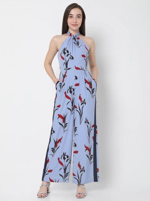 vero moda powder blue floral print jumpsuit