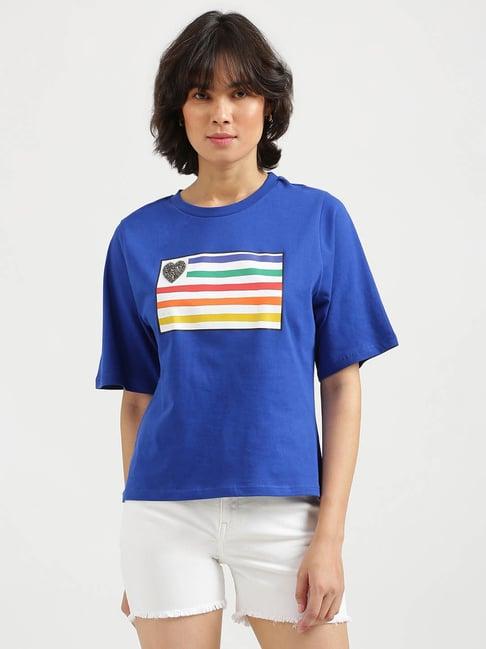 united colors of benetton blue printed t-shirt