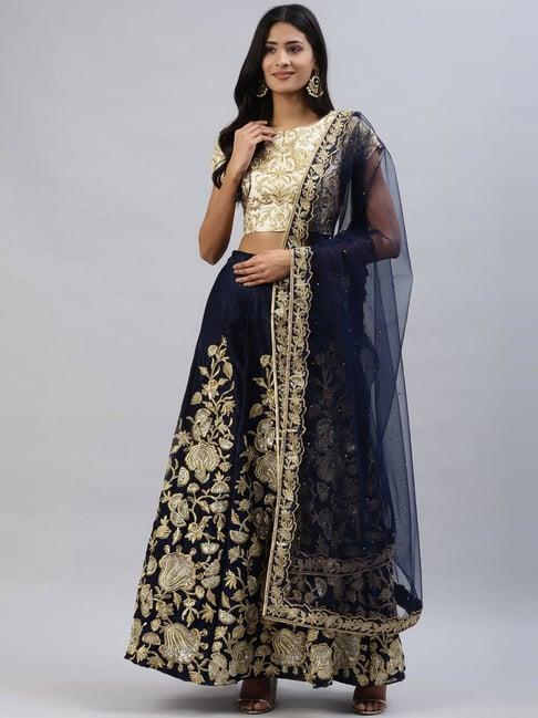 readiprint fashions white & blue embroidered lehenga choli set with dupatta