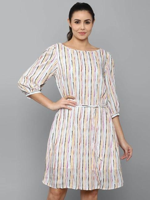 allen solly white striped a-line dress