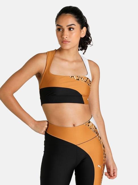 puma safari glam black color-block sports bra