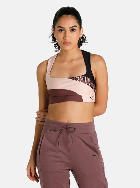 puma safari glam mauve color-block sports bra