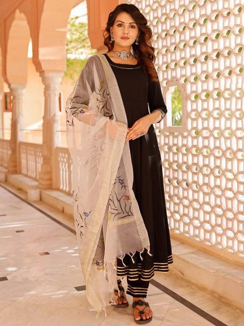 pheeta black kurta pant set with dupatta