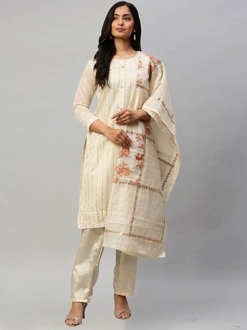 rajnandini off-white embroidered unstitched dress material