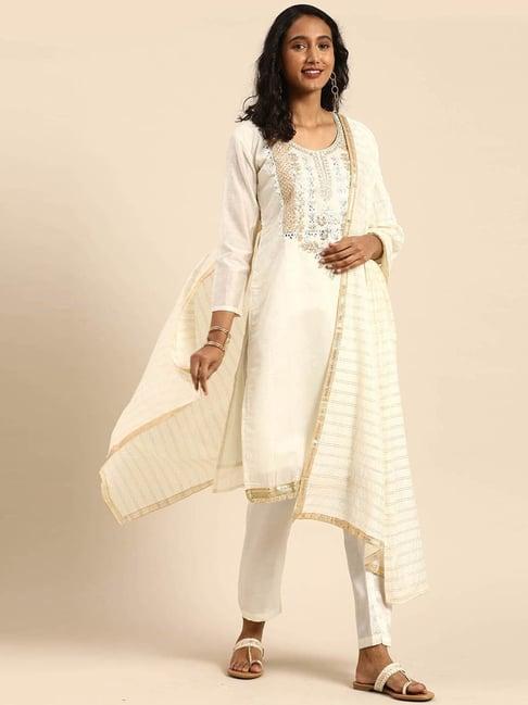 rajnandini off-white embroidered unstitched dress material