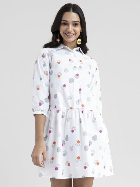 pink fort white cotton printed a-line dress