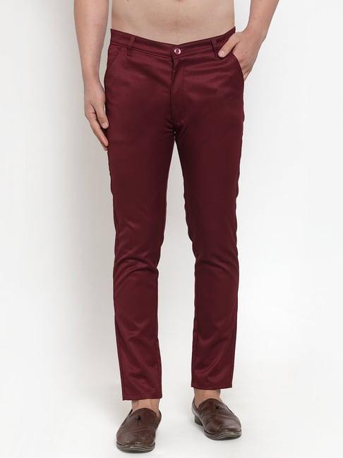 jainish maroon cotton regular fit chinos