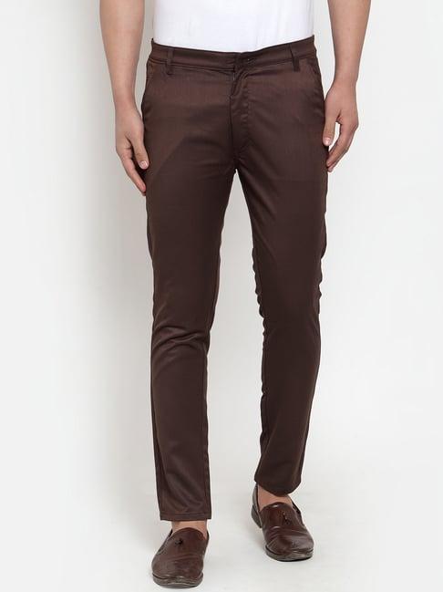 jainish brown cotton regular fit trousers