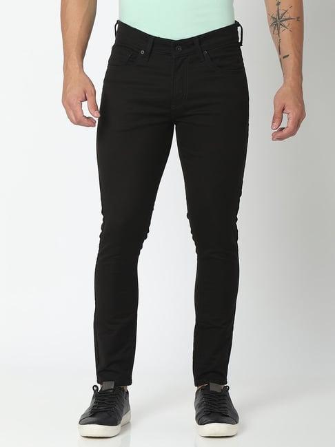 spykar black cotton slim fit jeans