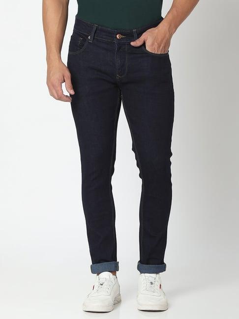 spykar navy cotton slim fit jeans