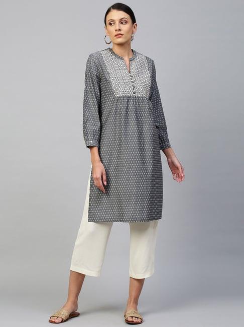 chemistry grey printed kurta with culottes