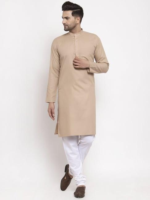 jompers beige cotton regular fit kurta set