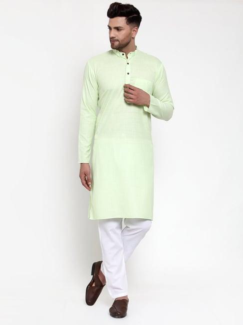 jompers green cotton regular fit kurta set