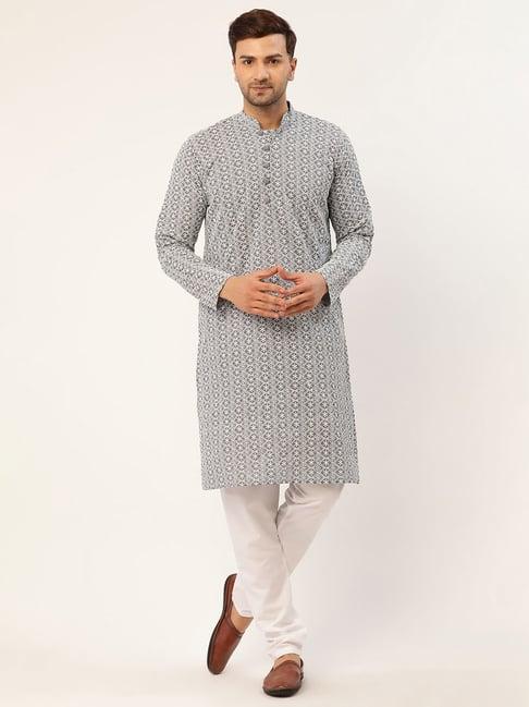 jompers grey cotton regular fit embroidered kurta set