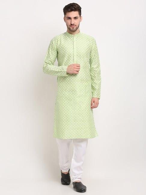 jompers green regular fit embroidered kurta set