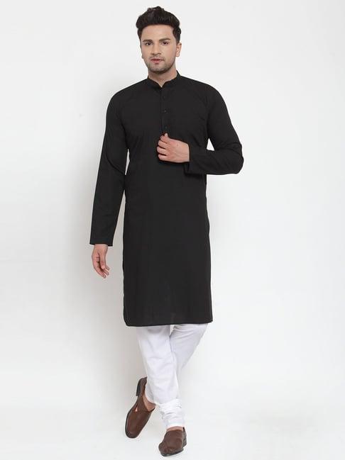 jompers black cotton regular fit kurta set