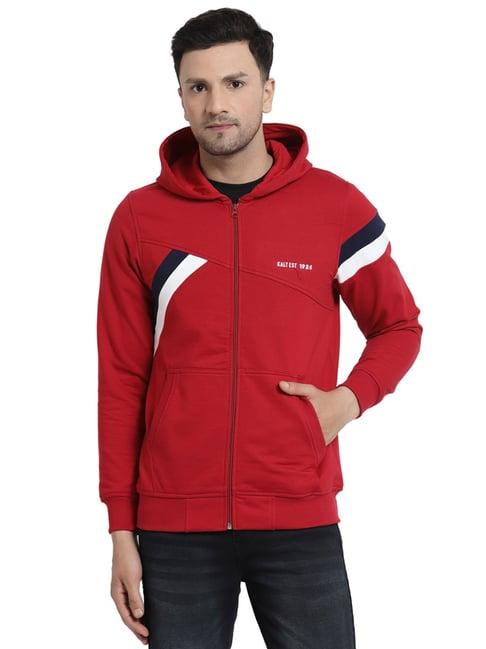 kalt red regular fit striped hooded sweatshirt