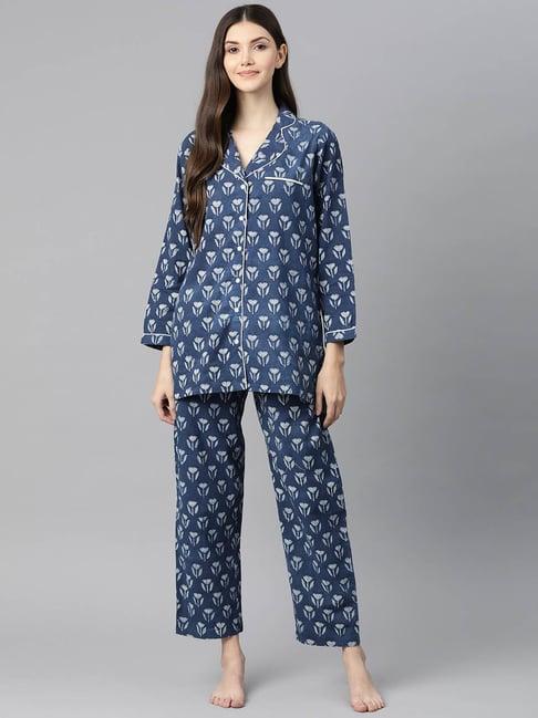 divena blue cotton printed top pyjama set