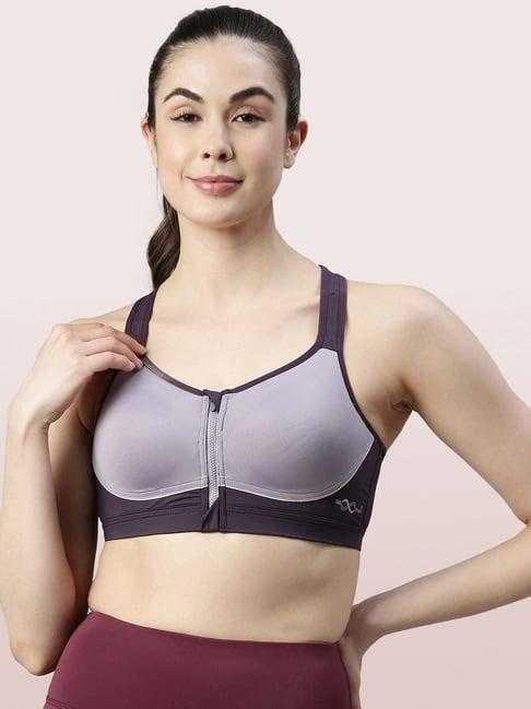 enamor purple scoop neck sports bra