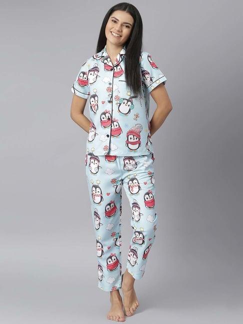 stylestone blue penguin print shirt with pyjamas