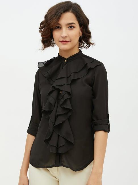 stylestone black regular fit ruffle shirt