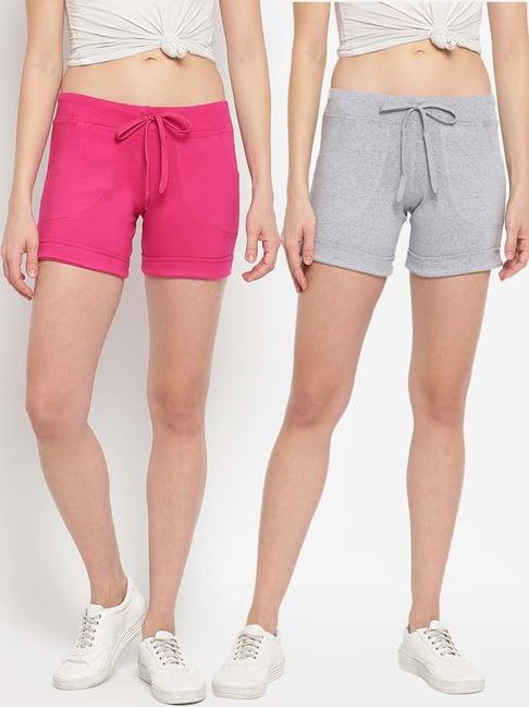 stylestone pink & grey cotton shorts - pack of 2