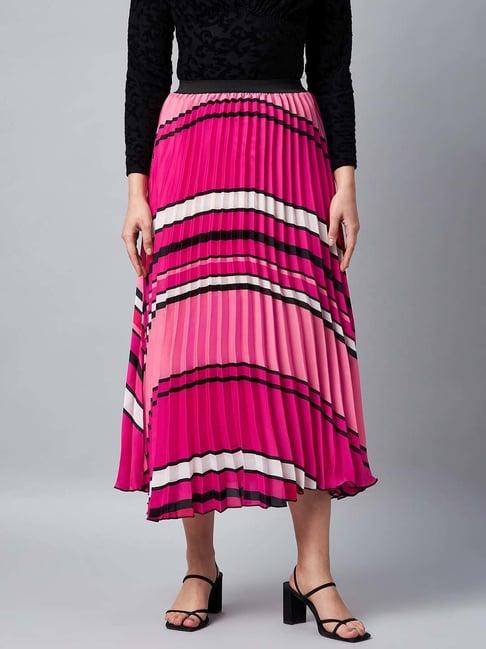 stylestone pink printed pleated skirt