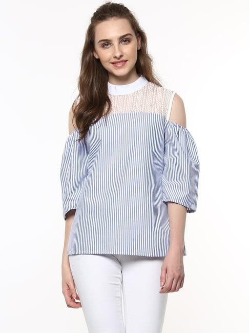 stylestone blue striped a-line top