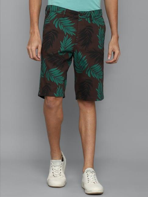 allen solly brown cotton slim fit printed shorts