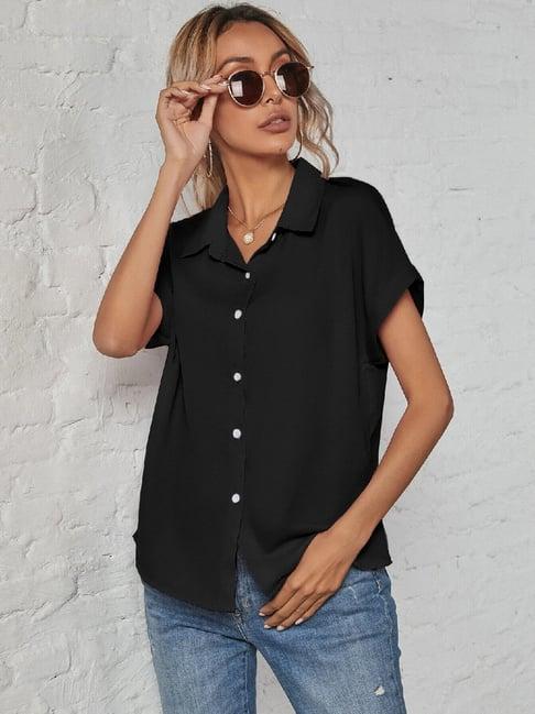 style quotient black regular fit shirt