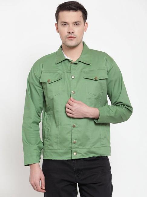 voxati sage green full sleeves shirt collar denim jacket