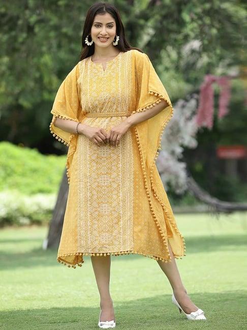 juniper mustard bandhani printed georgette kaftan