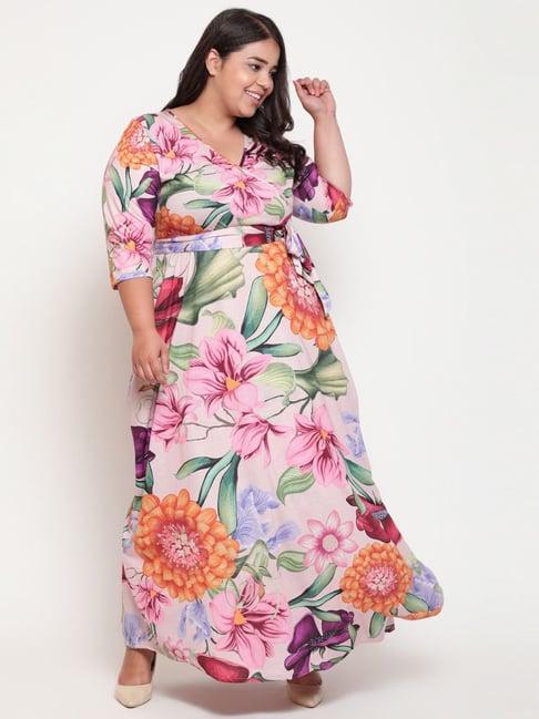 amydus pink floral print wrap maxi dress