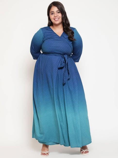 amydus blue ombre pattern wrap maxi dress