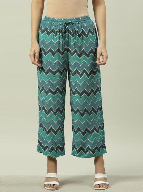 biba green printed palazzos