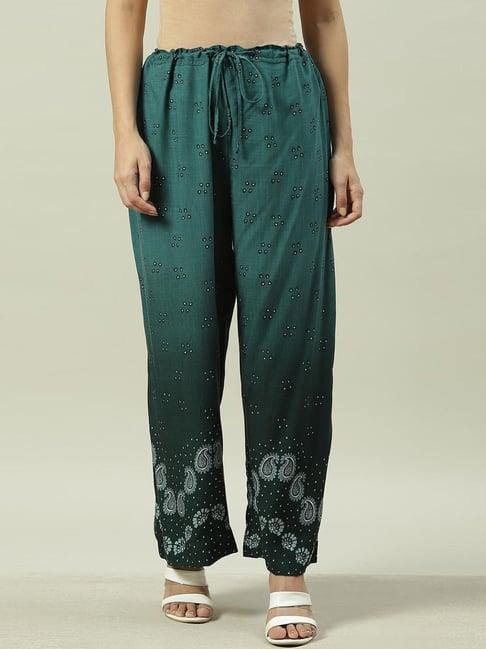 biba green printed palazzos