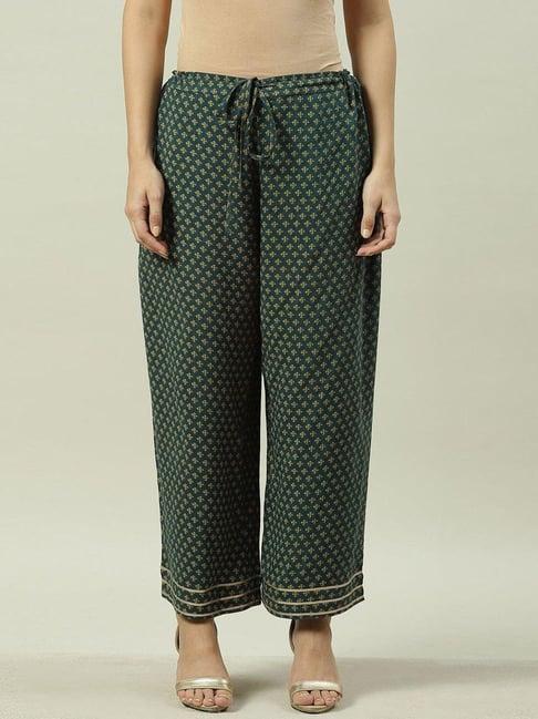 biba green printed palazzos