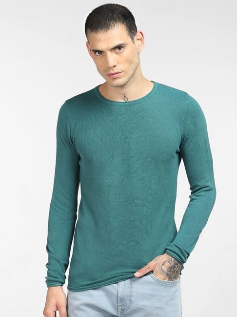 jack & jones bottle green cotton regular fit sweater