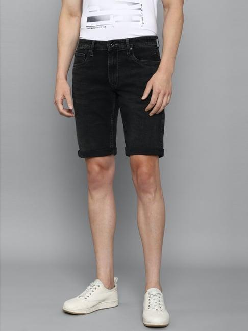 louis philippe black cotton denim shorts