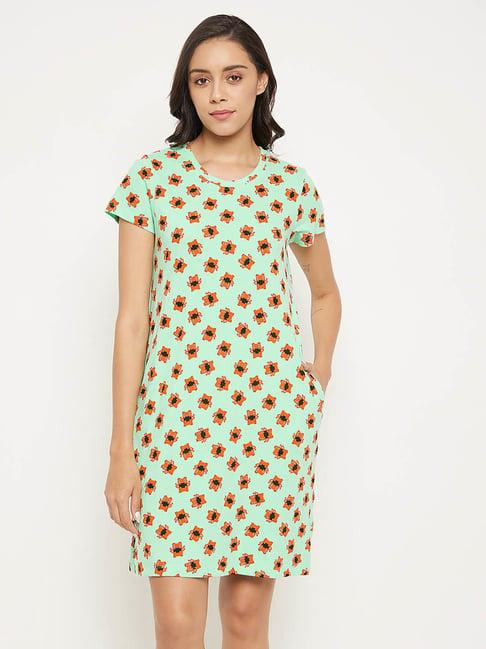 clovia green printed night dress