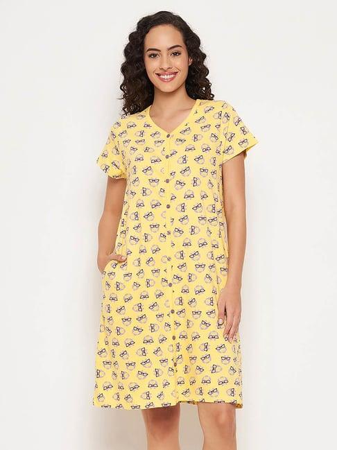 clovia yellow printed night dress