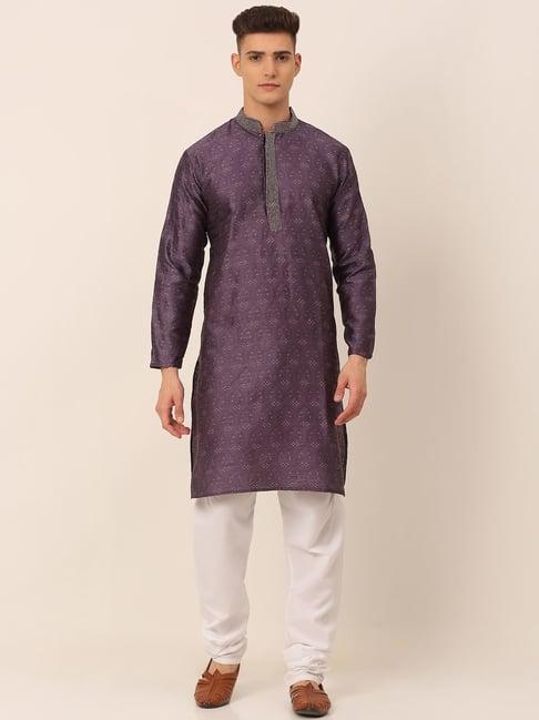 jompers purple regular fit embroidered kurta set