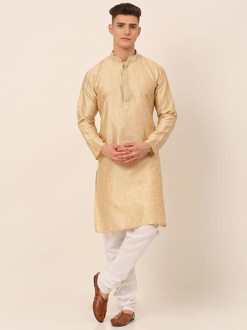 jompers beige regular fit embroidered kurta set