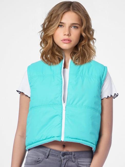 only turquoise regular fit puffer jacket