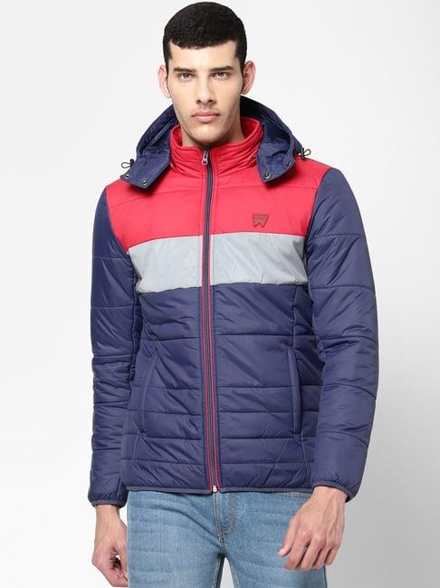 wrangler navy regular fit colour block hooded jacket